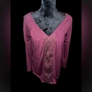 American Eagle Outfitters Maroon Embroidered Blouse Women’s size M NWT